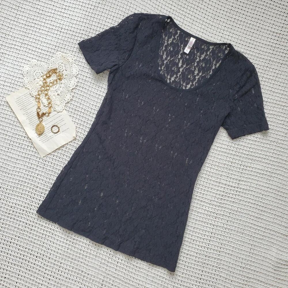 Y2k xhilaration black lace short sleeve top